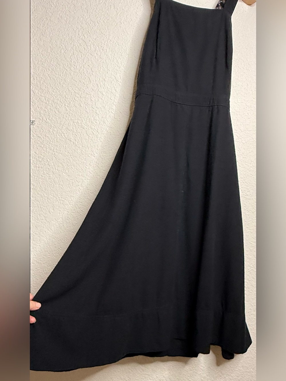 Maeve Anthropologie Black Silk Apron Dress Button Back Size 14 Cottagecore